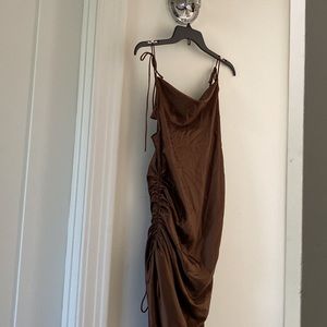 Brown Cinch Slip Dress
